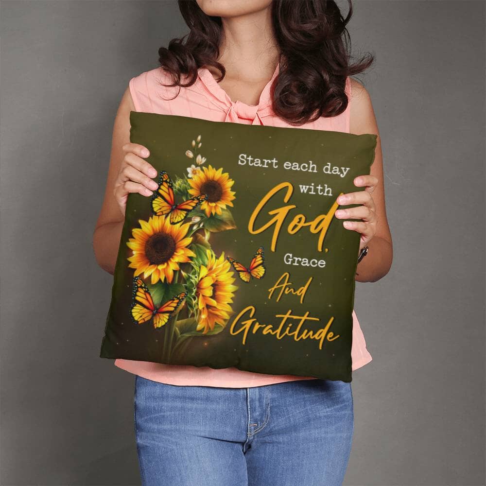 Inspirational - Start Each Day With God Grace And Gratitude - Classic Throw Pillows - The Shoppers Outlet
