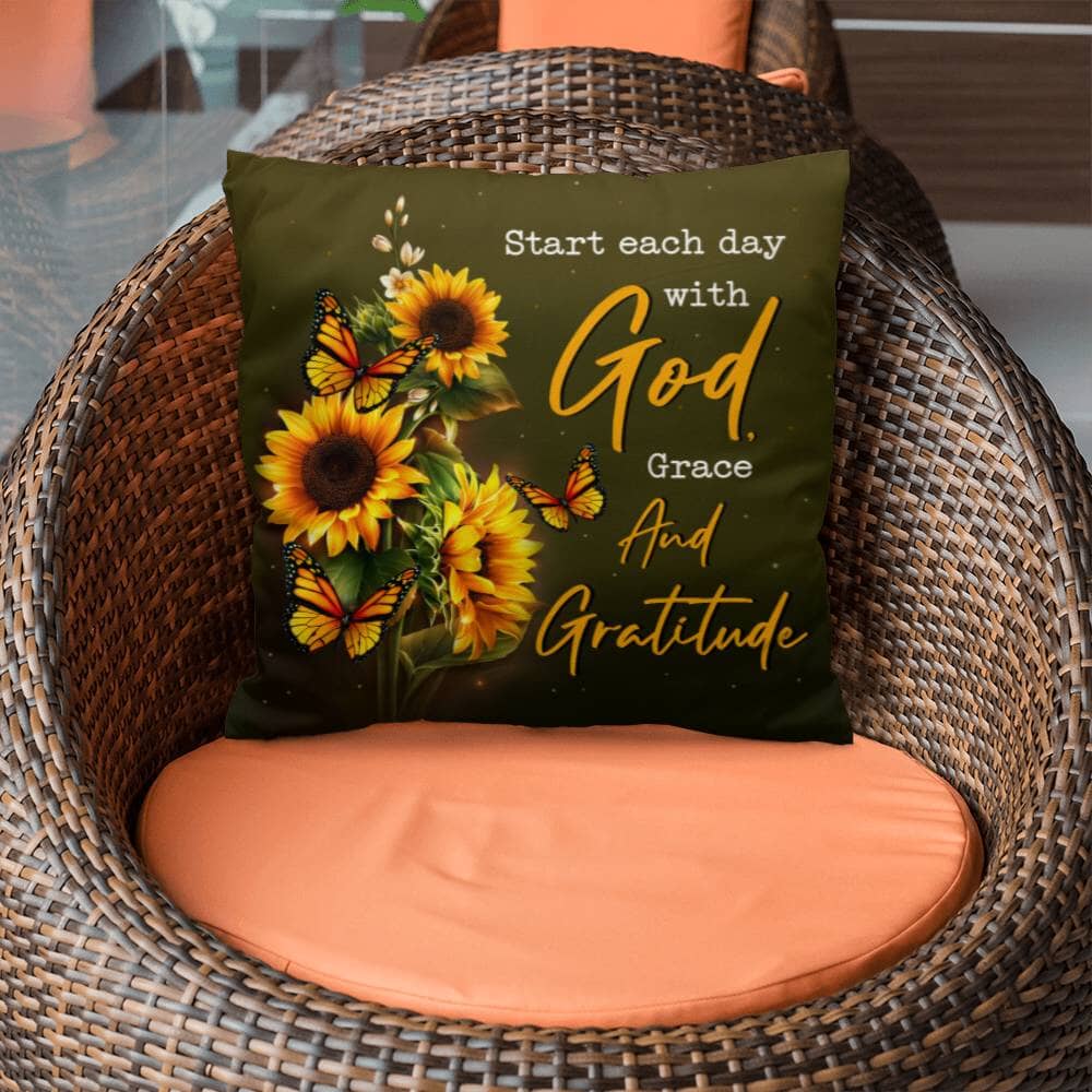 Inspirational - Start Each Day With God Grace And Gratitude - Classic Throw Pillows - The Shoppers Outlet