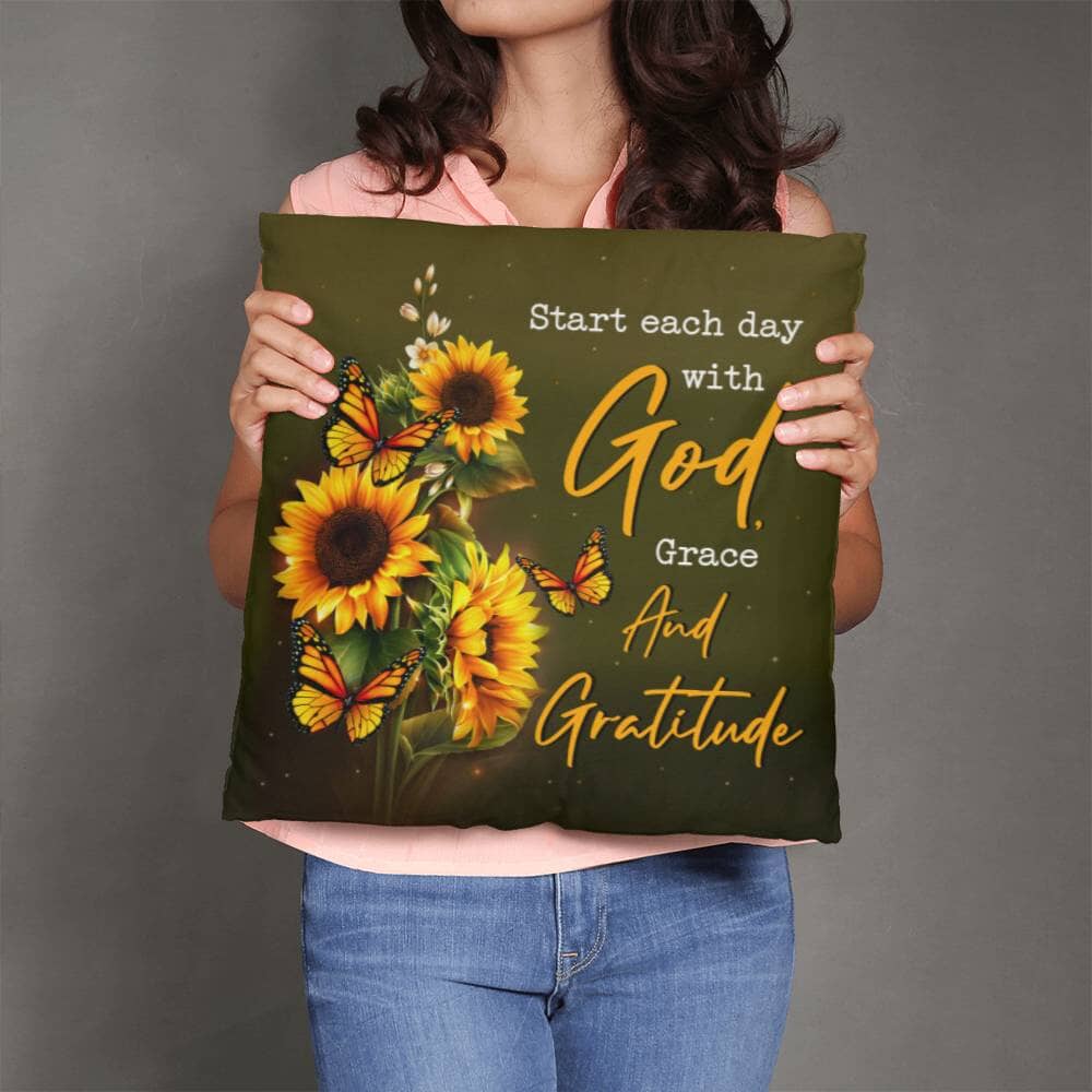 Inspirational - Start Each Day With God Grace And Gratitude - Classic Throw Pillows - The Shoppers Outlet