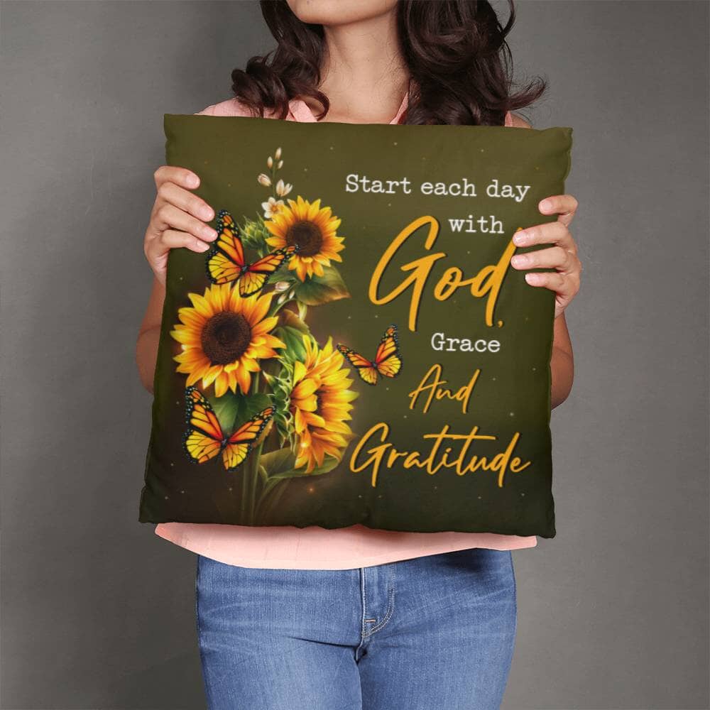 Inspirational - Start Each Day With God Grace And Gratitude - Classic Throw Pillows - The Shoppers Outlet