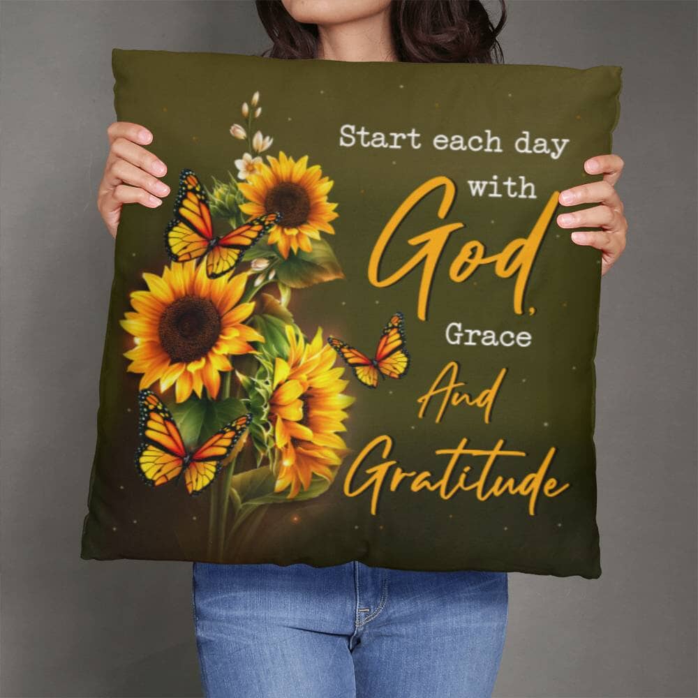 Inspirational - Start Each Day With God Grace And Gratitude - Classic Throw Pillows - The Shoppers Outlet