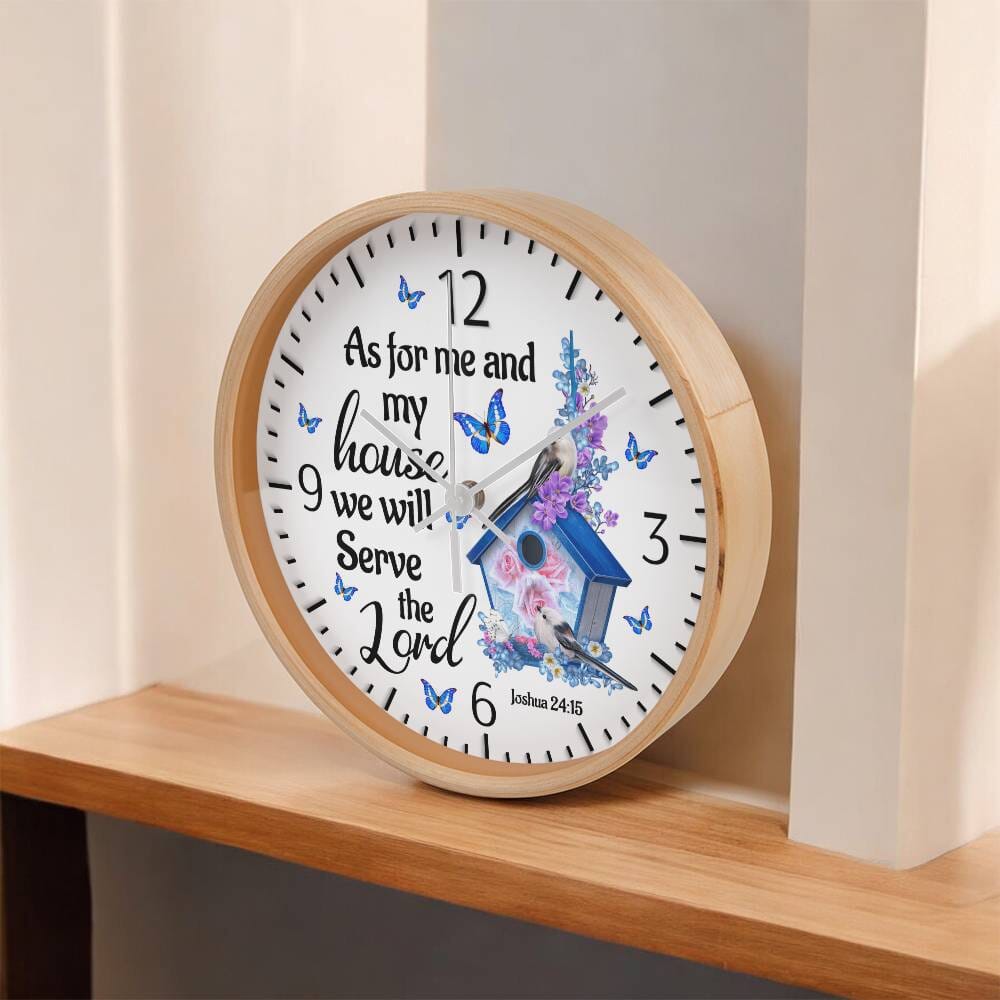 Faith - As For Me And My House We Will Serve The Lord - Joshua 24:15- Wood Frame Wall Clock - The Shoppers Outlet
