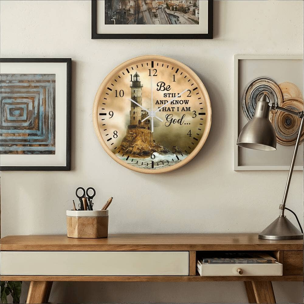 Inspirational - Be Still And Know That I Am God - Wood Frame Wall Clock - The Shoppers Outlet