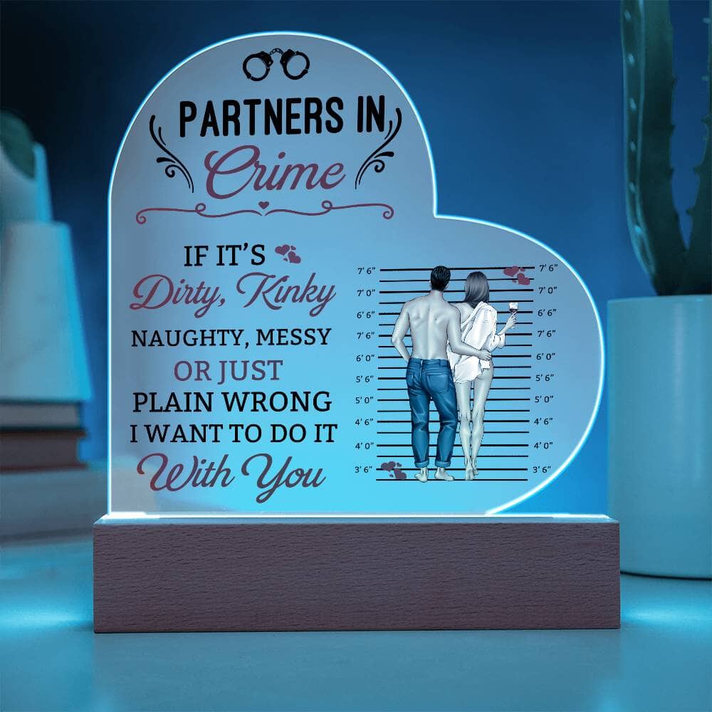 Gift For Soulmate - Partners In Crime - Heart Acrylic Plaque - The Shoppers Outlet