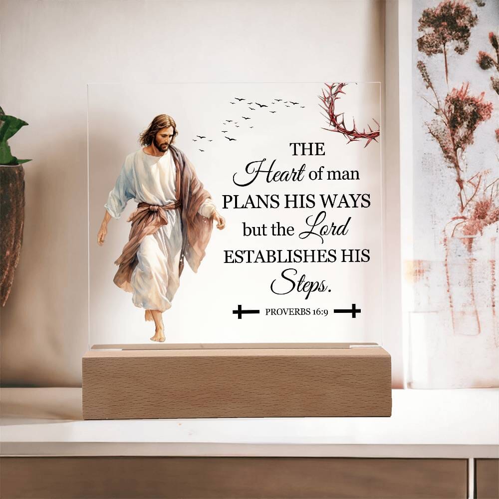 Faith-The Heart Of Man - Proverbs 16:9 - Square Acrylic Plaque - The Shoppers Outlet
