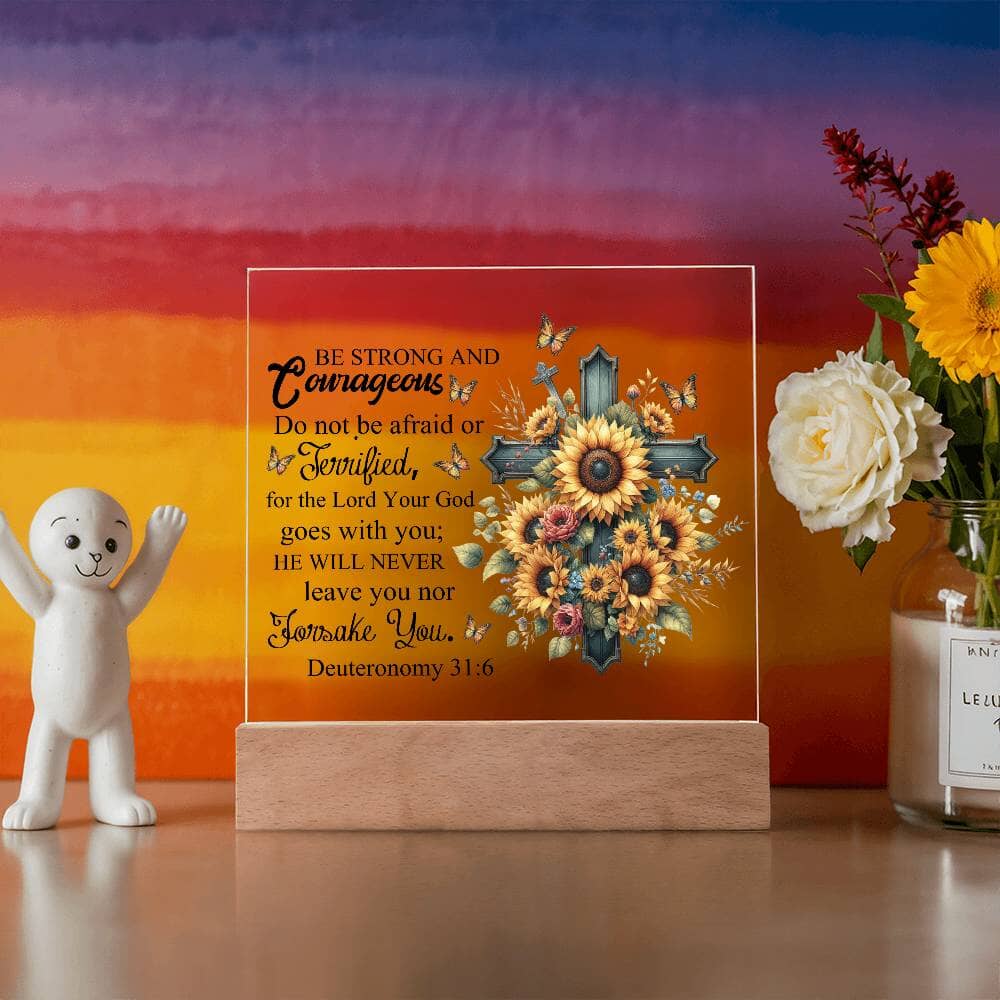 Faith - Be Strong And Courageous - Deuteronomy 31:6 - Square Acrylic Plaque - The Shoppers Outlet