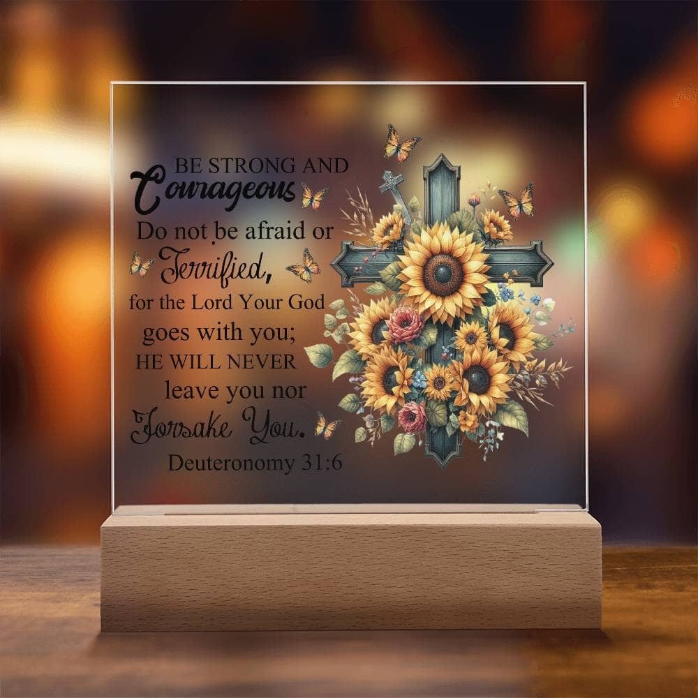 Faith - Be Strong And Courageous - Deuteronomy 31:6 - Square Acrylic Plaque - The Shoppers Outlet