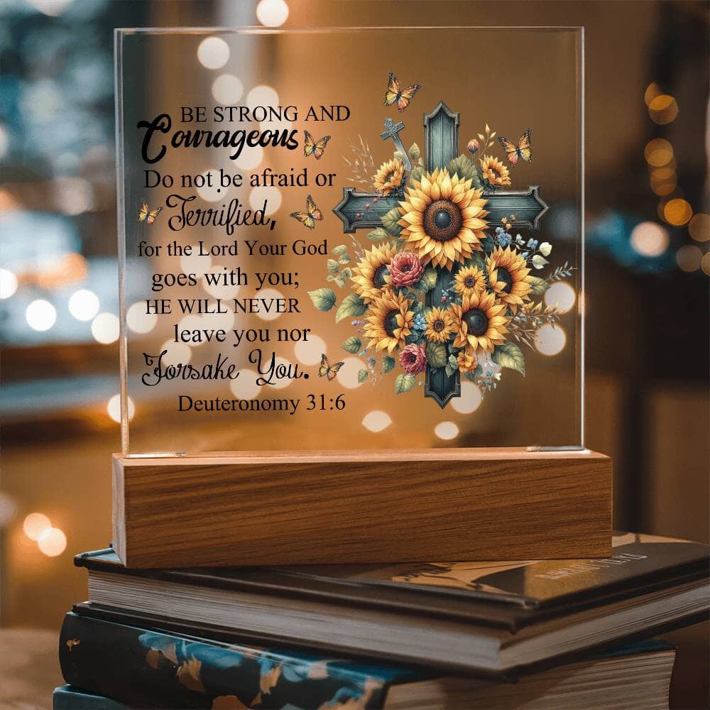 Faith - Be Strong And Courageous - Deuteronomy 31:6 - Square Acrylic Plaque - The Shoppers Outlet