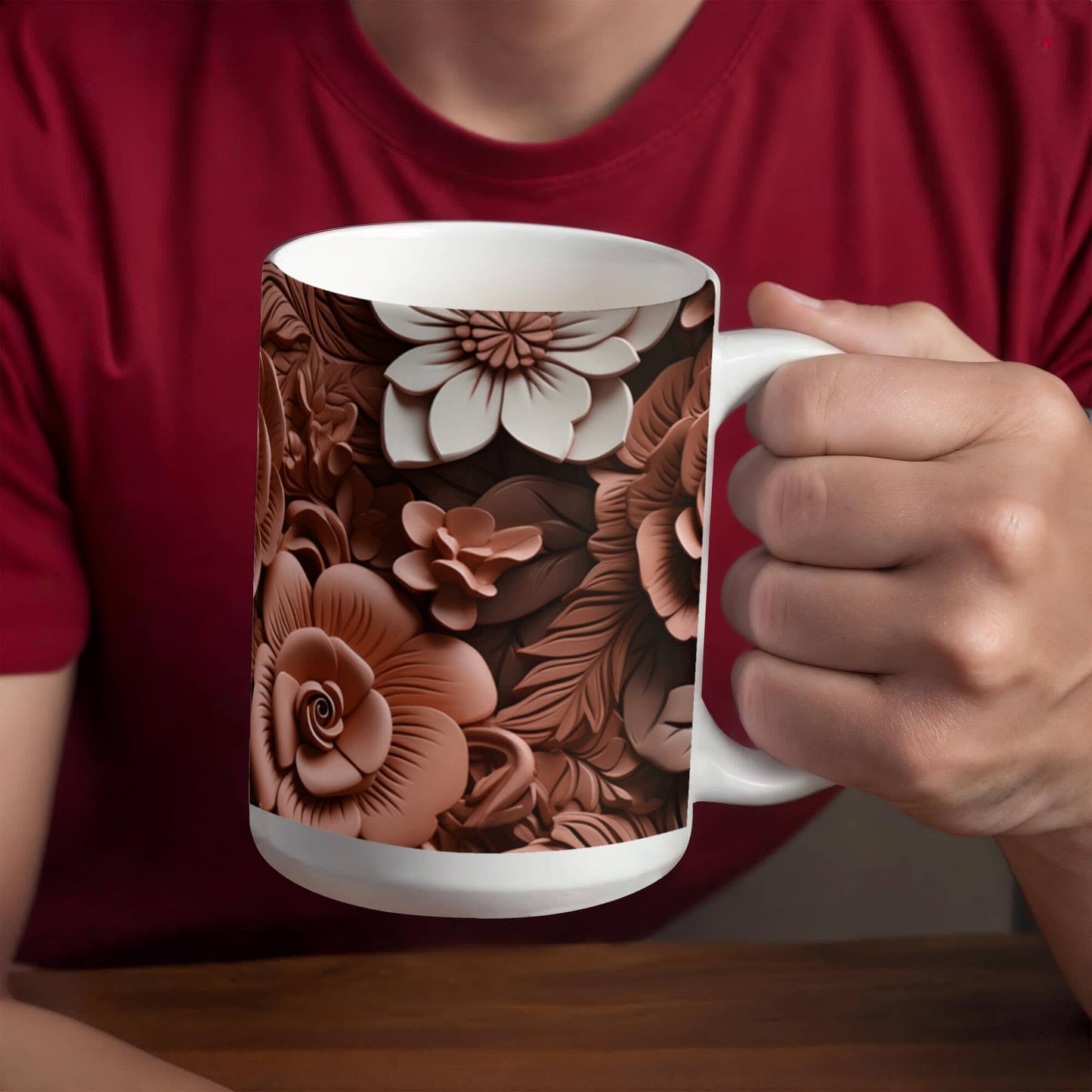 Brown Leather Flowers Design - Ceramic Mug - The Shoppers Outlet