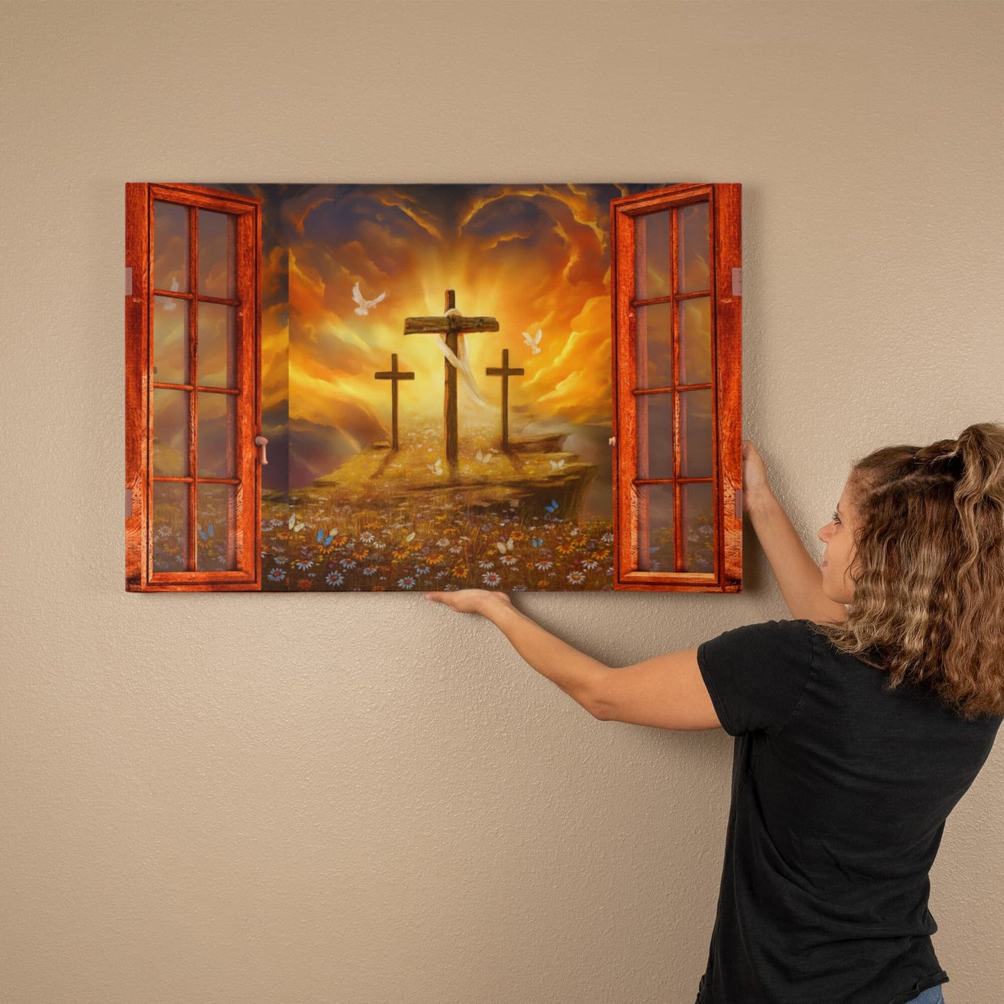 Cross Open Window - Gallery Wrapped Canvas Design - The Shoppers Outlet
