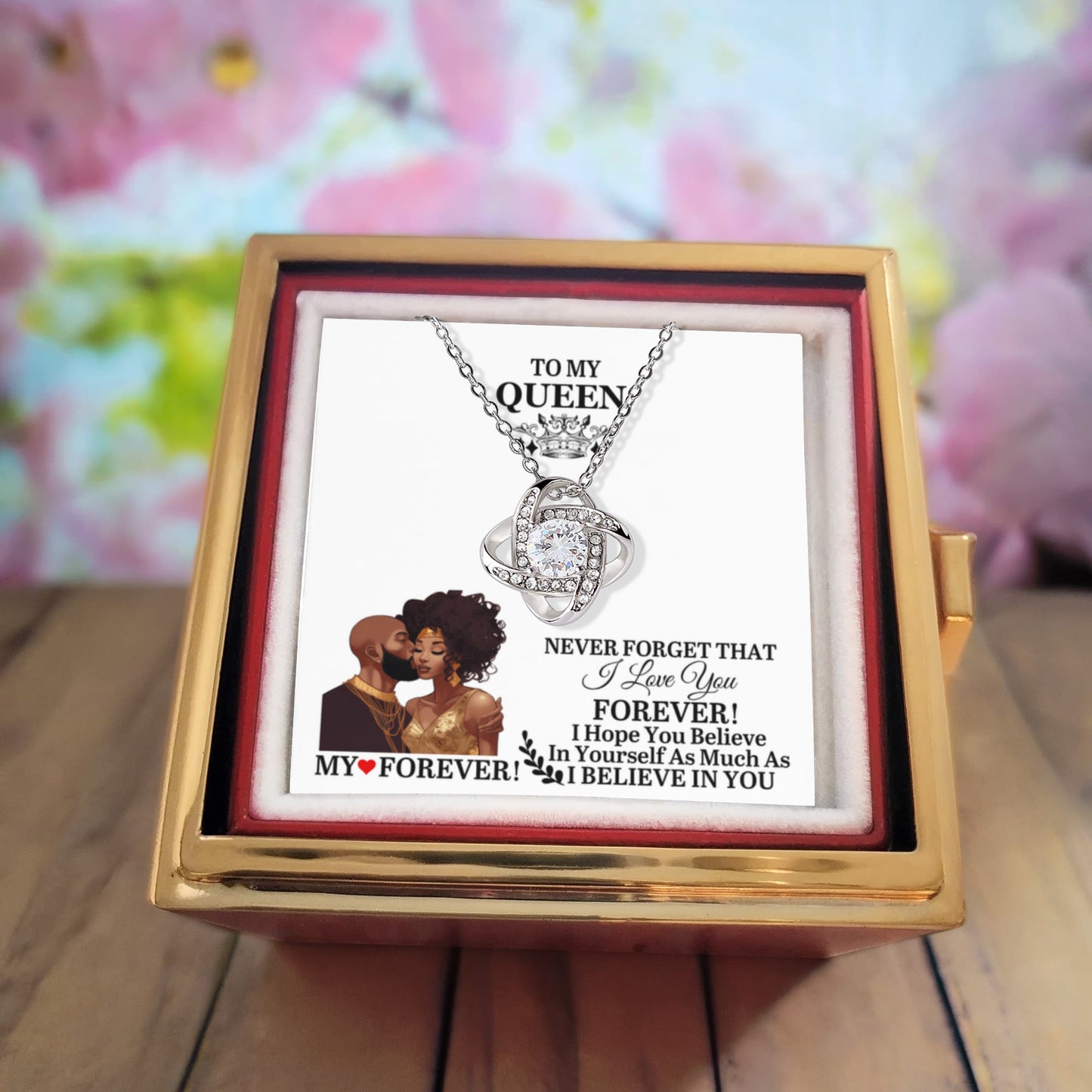 To My Queen - Mother's Day Gift - Birthday Gift - Anniversary Gift - Love Knot Necklace with Rotating Rose Gift Box - The Shoppers Outlet