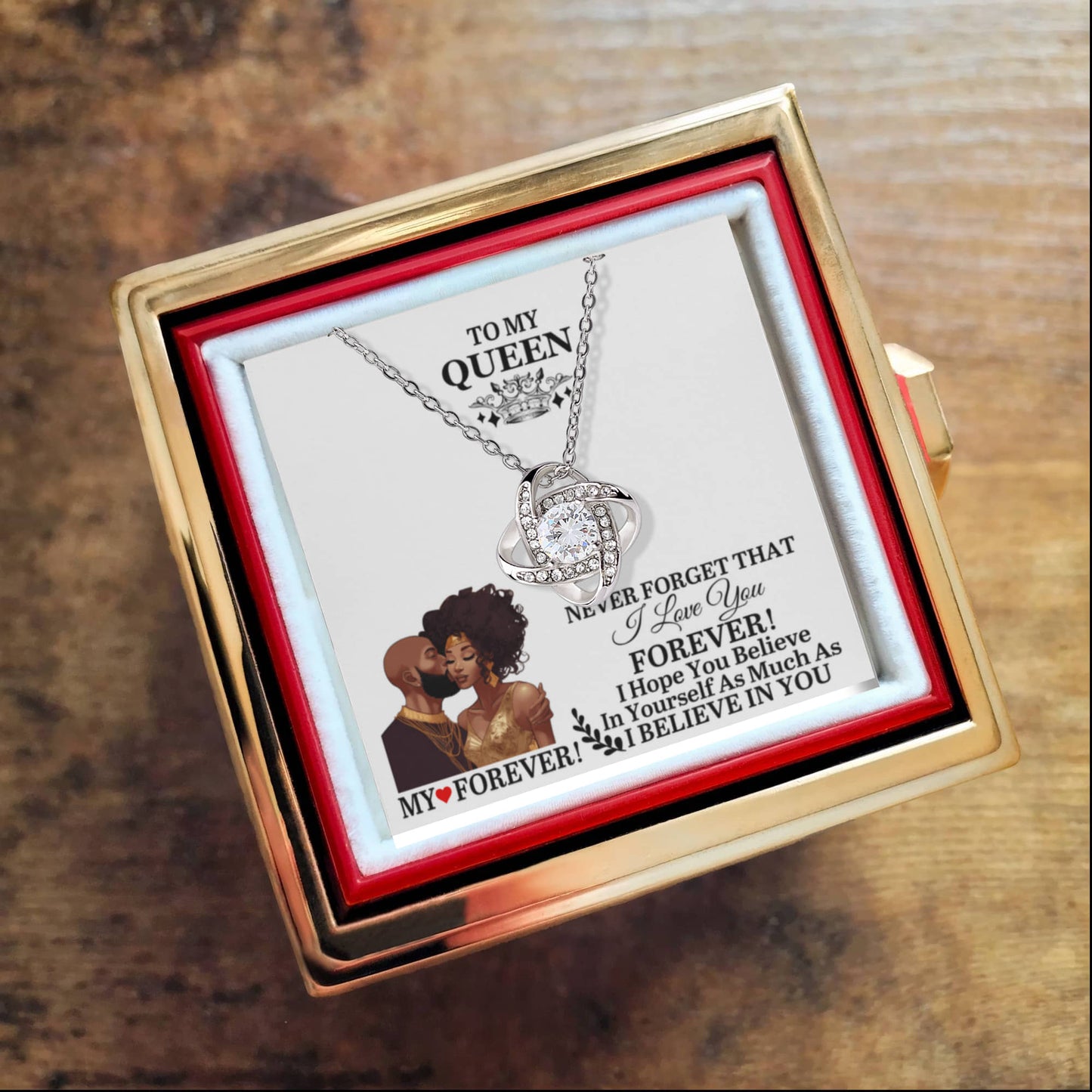 To My Queen - Mother's Day Gift - Birthday Gift - Anniversary Gift - Love Knot Necklace with Rotating Rose Gift Box - The Shoppers Outlet