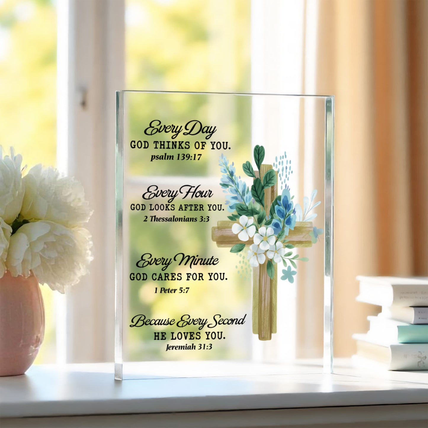 Faith - Every Day - Every Hour -Every Minute - Every Second Bilbe Verse - Printed Acrylic Block - The Shoppers Outlet