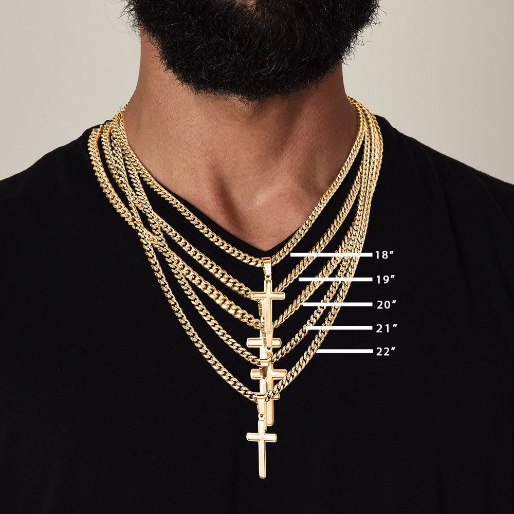 Gift For Him - Christian Gift - Our Love Story - Personalized Cross with Cuban Link Chain - The Shoppers Outlet