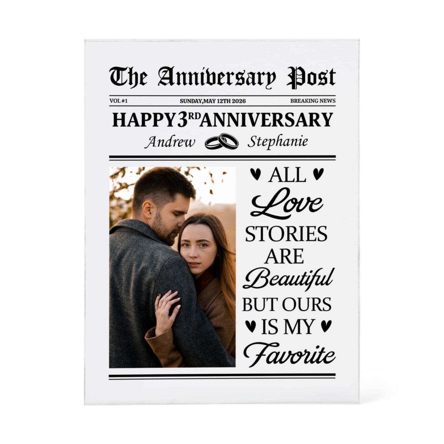 Personalized Anniversary Newspaper Poster – Custom Couple Photo & Names Gift | Romantic Wall Art for Couples - The Shoppers Outlet