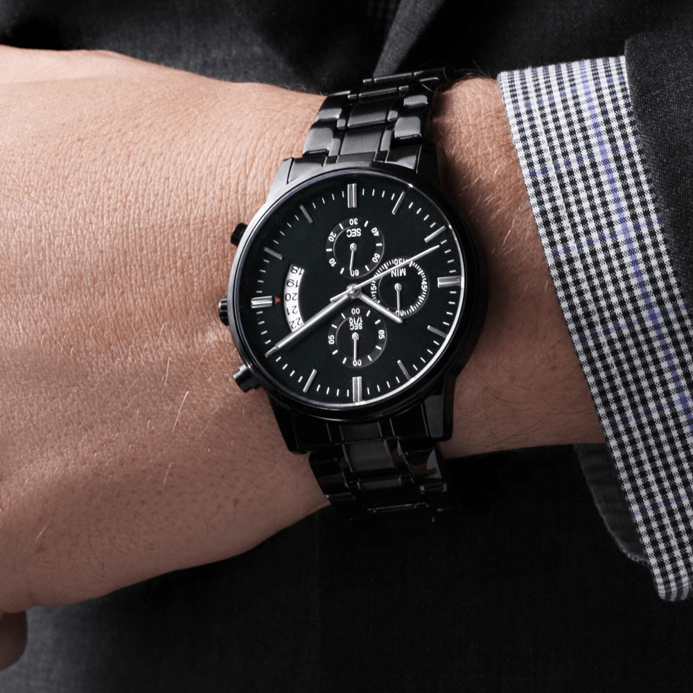 Gift For Husband - What Love Really Is - Engraved Design Black Chronograph Watch - The Shoppers Outlet