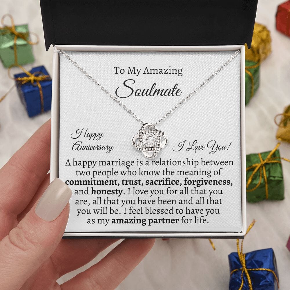 Gift For Soulmate - Happy Anniversary - Gift For Soulmate - A Happy Marriage Is - Love Knot Necklaces - The Shoppers Outlet