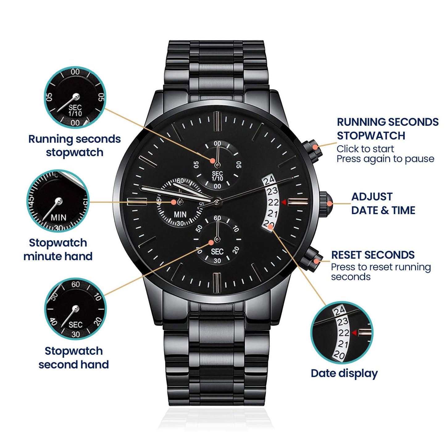 Gift For Husband - Never Forget That You Were Created With A Purpose - Black Chronograph Watch - The Shoppers Outlet