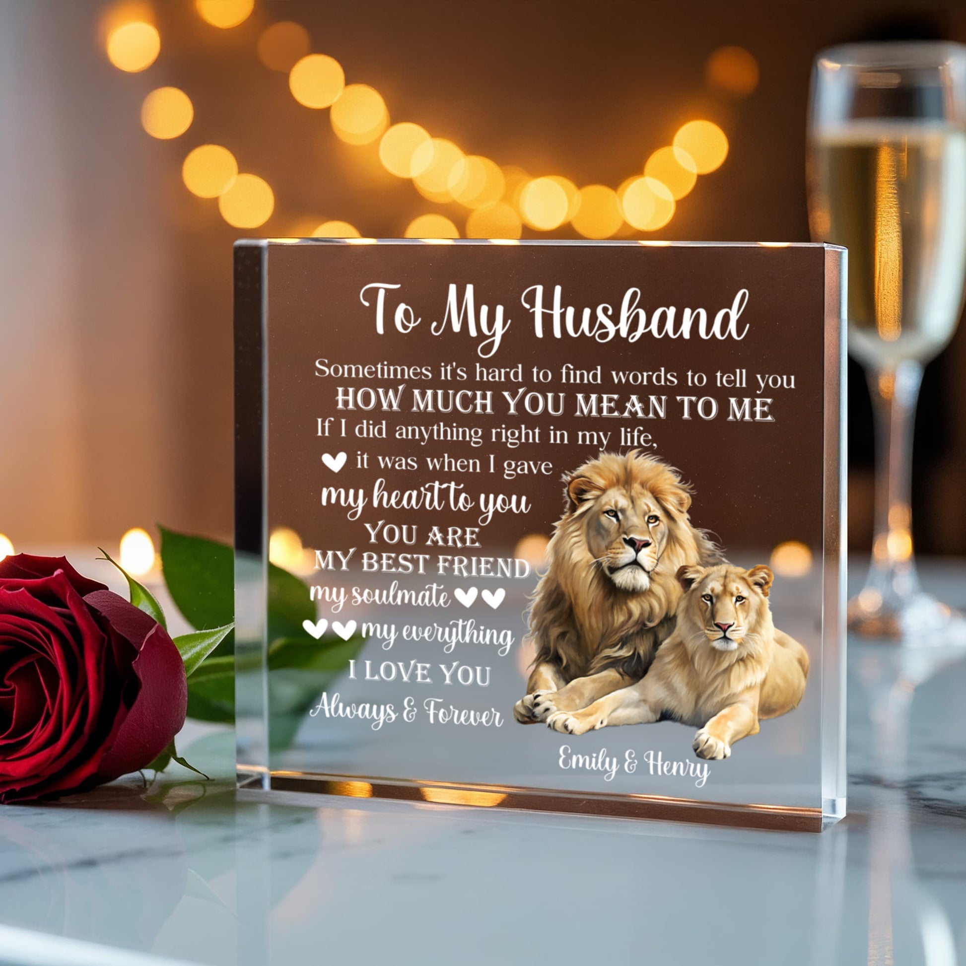 To My Husband - Lion Couple Love Gift from Wife - Acrylic Plaque - The Shoppers Outlet