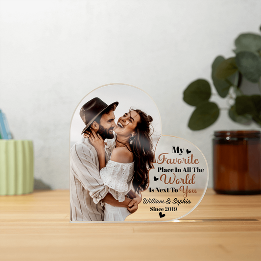 Personalized Couple Custom Photo Picture Gift - Acrylic Heart Plaque - The Shoppers Outlet