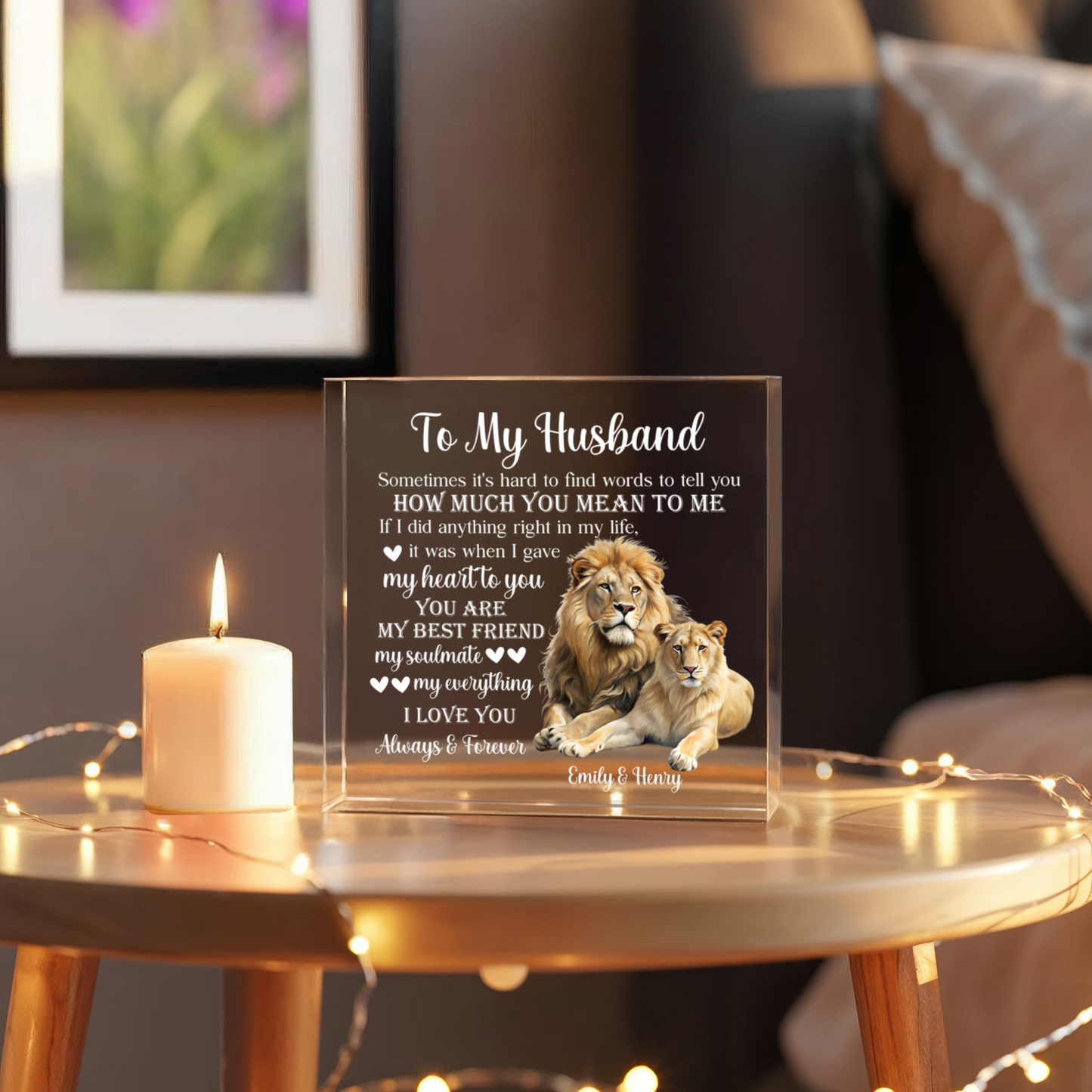 To My Husband - Lion Couple Love Gift from Wife - Acrylic Plaque - The Shoppers Outlet