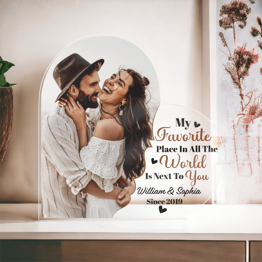 Personalized Couple Custom Photo Picture Gift - Acrylic Heart Plaque - The Shoppers Outlet