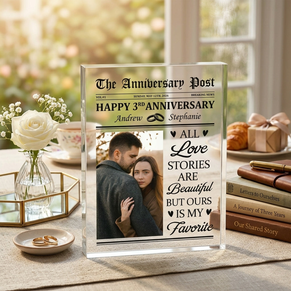 Personalized Anniversary Newspaper Poster – Custom Couple Photo & Names Gift | Romantic Wall Art for Couples - The Shoppers Outlet