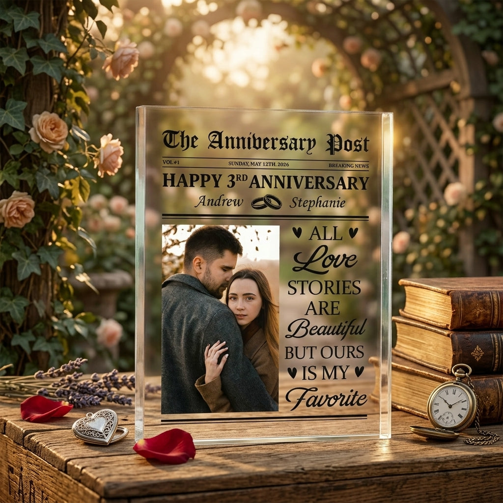 Personalized Anniversary Newspaper Poster – Custom Couple Photo & Names Gift | Romantic Wall Art for Couples - The Shoppers Outlet