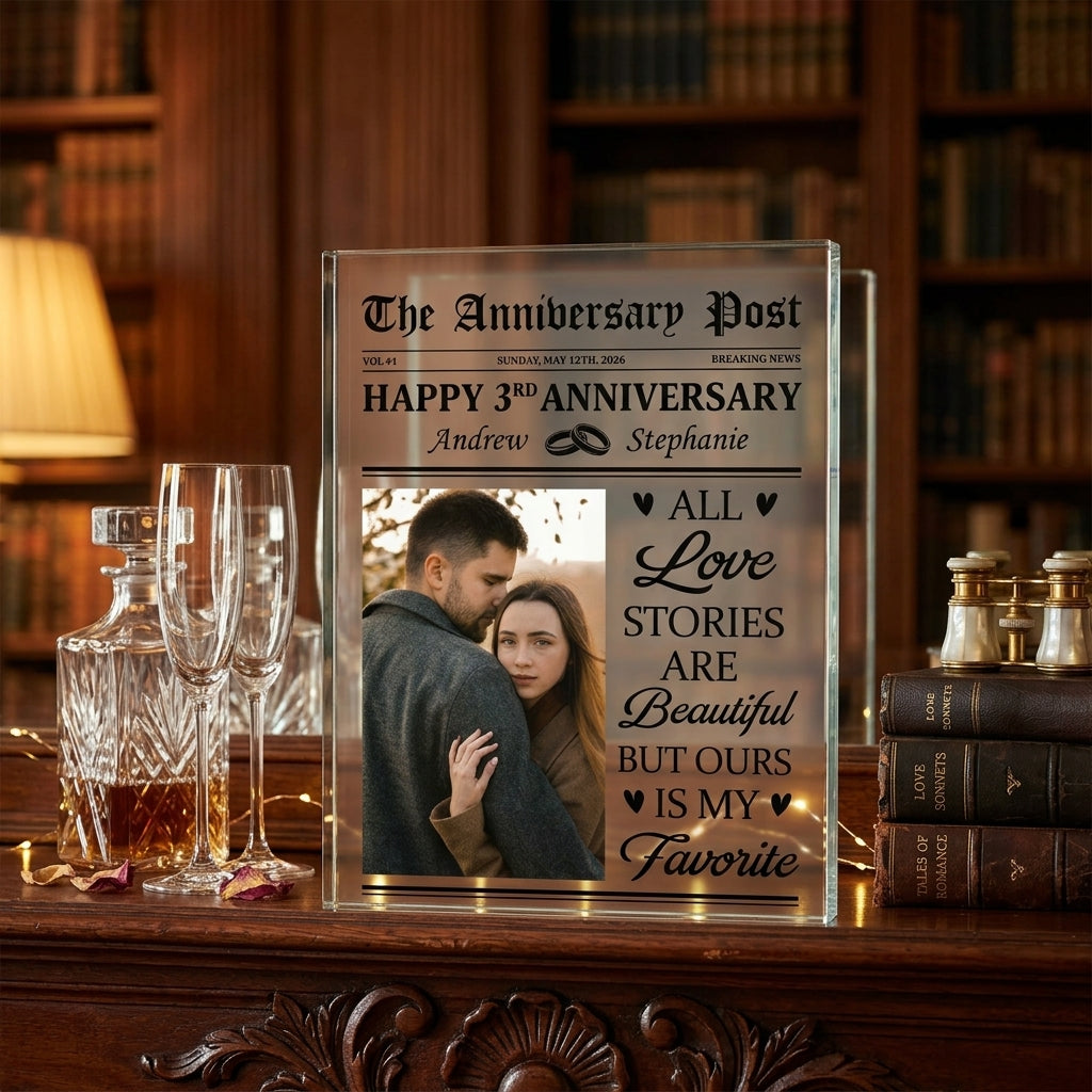 Personalized Anniversary Newspaper Poster – Custom Couple Photo & Names Gift | Romantic Wall Art for Couples - The Shoppers Outlet