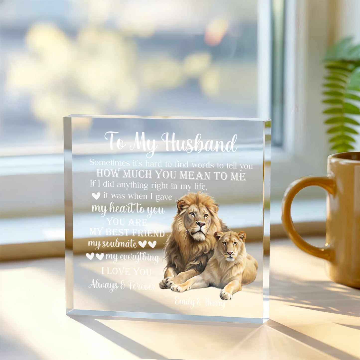 To My Husband - Lion Couple Love Gift from Wife - Acrylic Plaque - The Shoppers Outlet