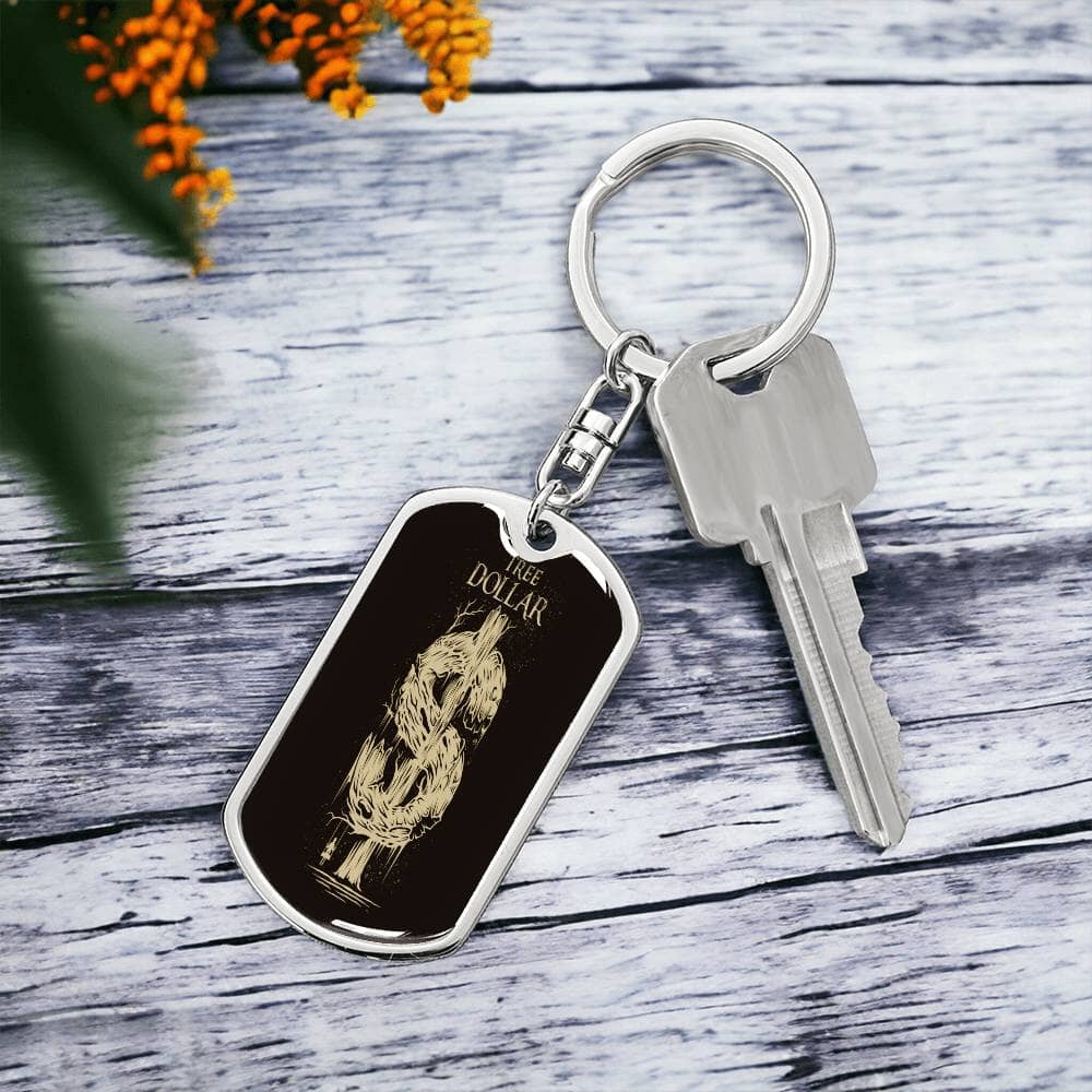Gold Tree Dollar Sign-Dog Tag Keychain - The Shoppers Outlet