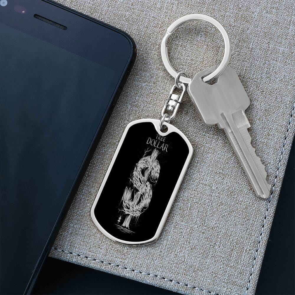 Silver Tree Dollar Sign - Dog Tag Keychain - The Shoppers Outlet
