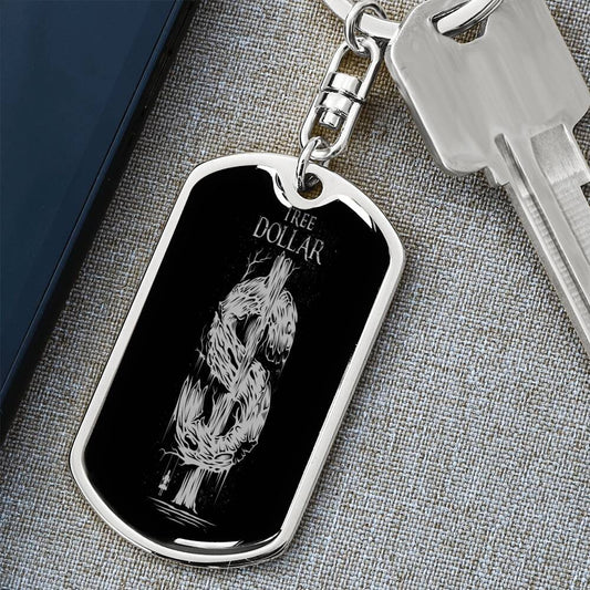 Silver Tree Dollar Sign - Dog Tag Keychain - The Shoppers Outlet