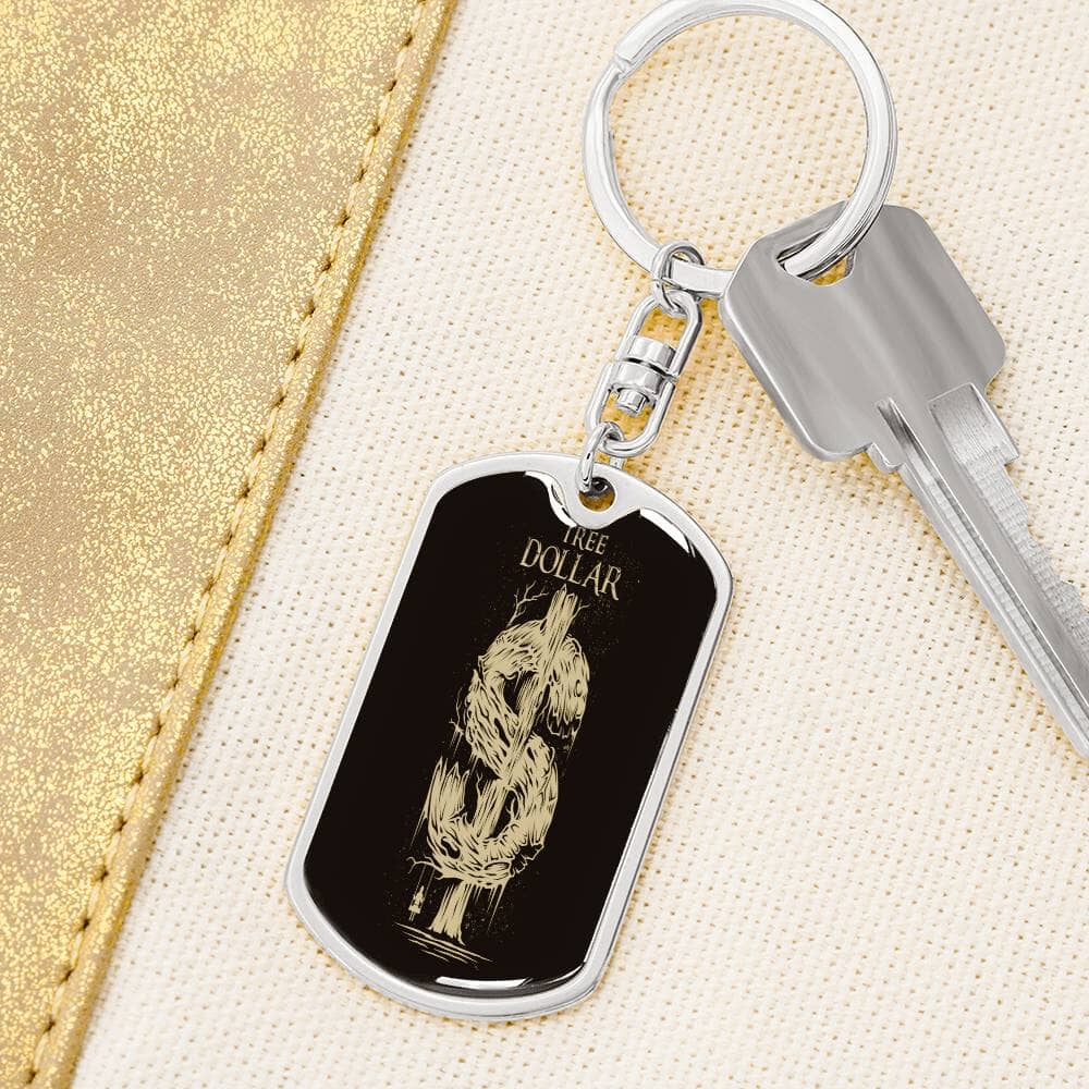 Gold Tree Dollar Sign-Dog Tag Keychain - The Shoppers Outlet