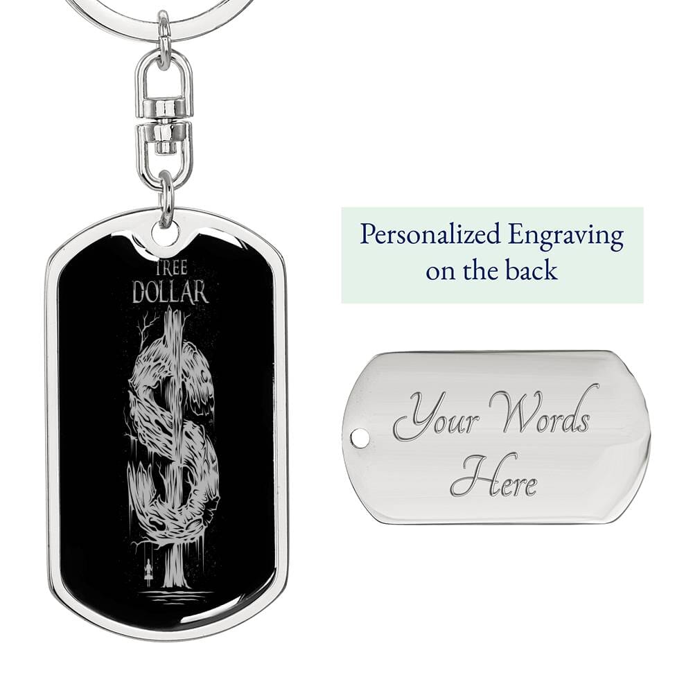 Silver Tree Dollar Sign - Dog Tag Keychain - The Shoppers Outlet