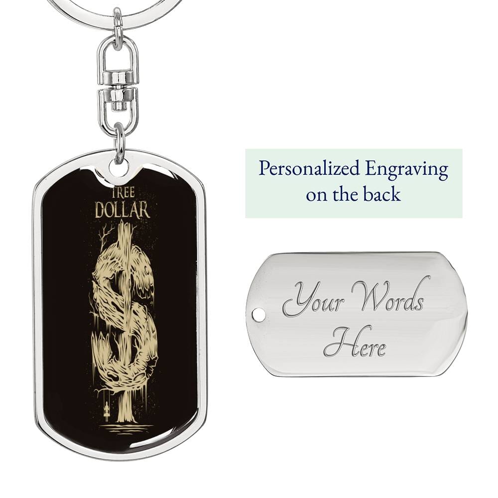 Gold Tree Dollar Sign-Dog Tag Keychain - The Shoppers Outlet