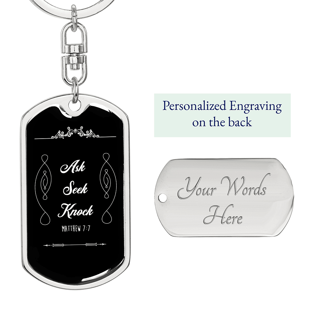 Matthew 7:7 - Ask - Seek - Knock - Dog Tag Keychain - The Shoppers Outlet