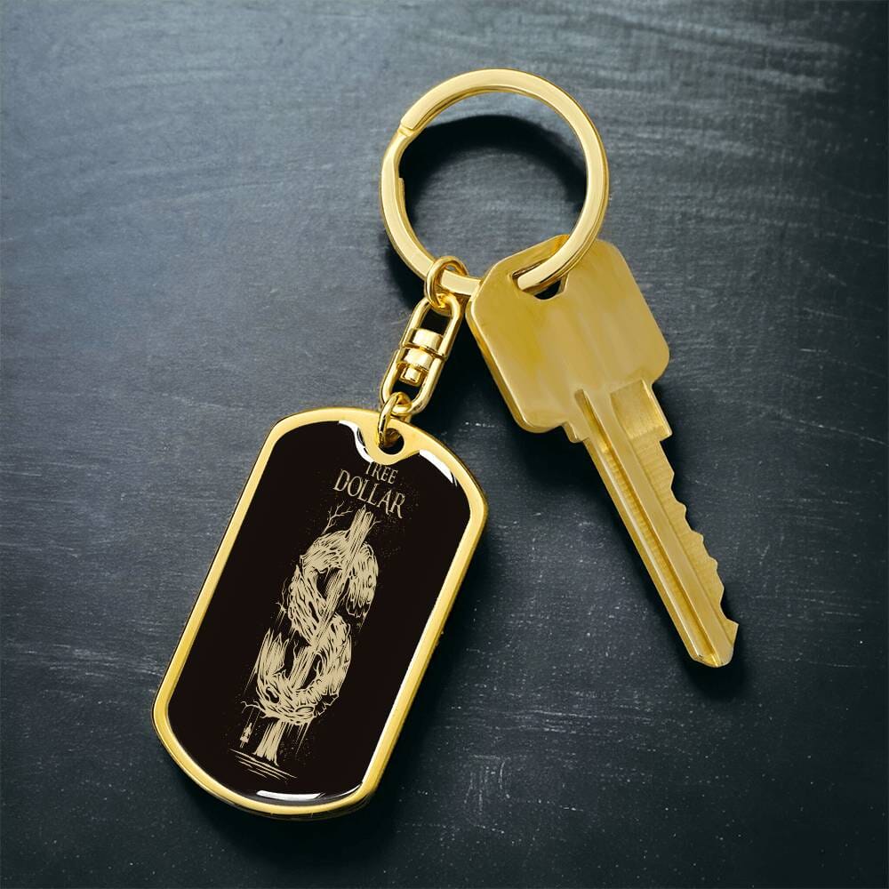 Gold Tree Dollar Sign-Dog Tag Keychain - The Shoppers Outlet
