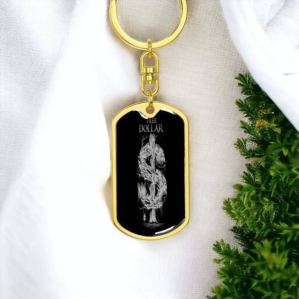 Silver Tree Dollar Sign - Dog Tag Keychain - The Shoppers Outlet
