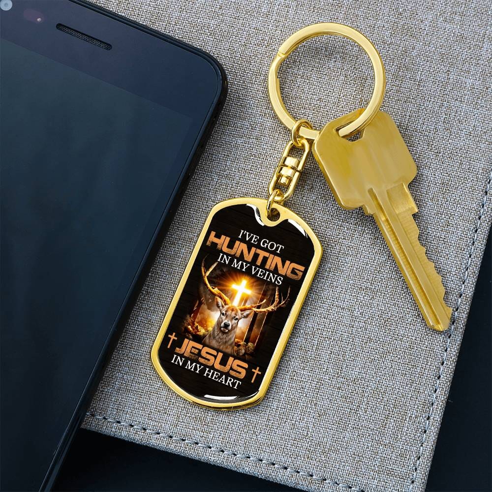 Inspirational - I've Got Hunting In My Veins Jesus In My Heart - Dog Tag Keychain - The Shoppers Outlet