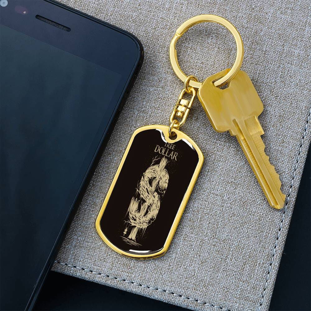 Gold Tree Dollar Sign-Dog Tag Keychain - The Shoppers Outlet