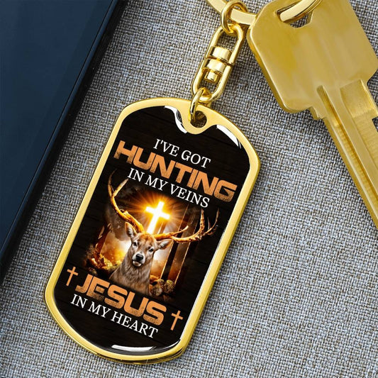 Inspirational - I've Got Hunting In My Veins Jesus In My Heart - Dog Tag Keychain - The Shoppers Outlet