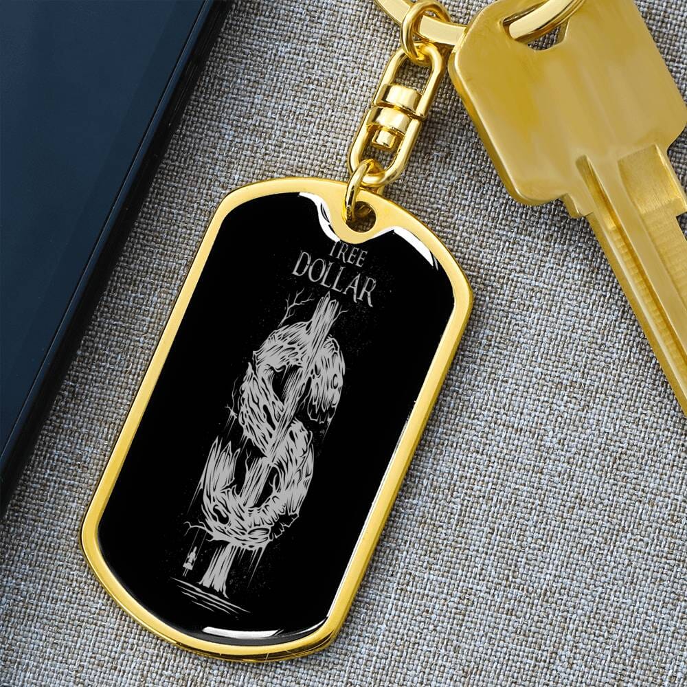 Silver Tree Dollar Sign - Dog Tag Keychain - The Shoppers Outlet