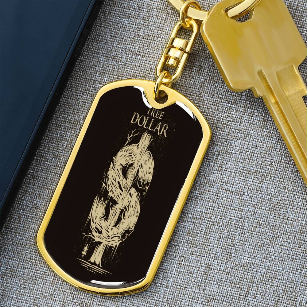 Gold Tree Dollar Sign-Dog Tag Keychain - The Shoppers Outlet