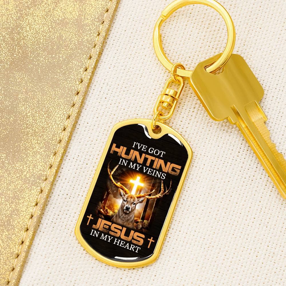 Inspirational - I've Got Hunting In My Veins Jesus In My Heart - Dog Tag Keychain - The Shoppers Outlet