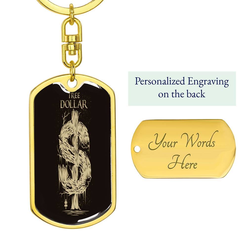 Gold Tree Dollar Sign-Dog Tag Keychain - The Shoppers Outlet