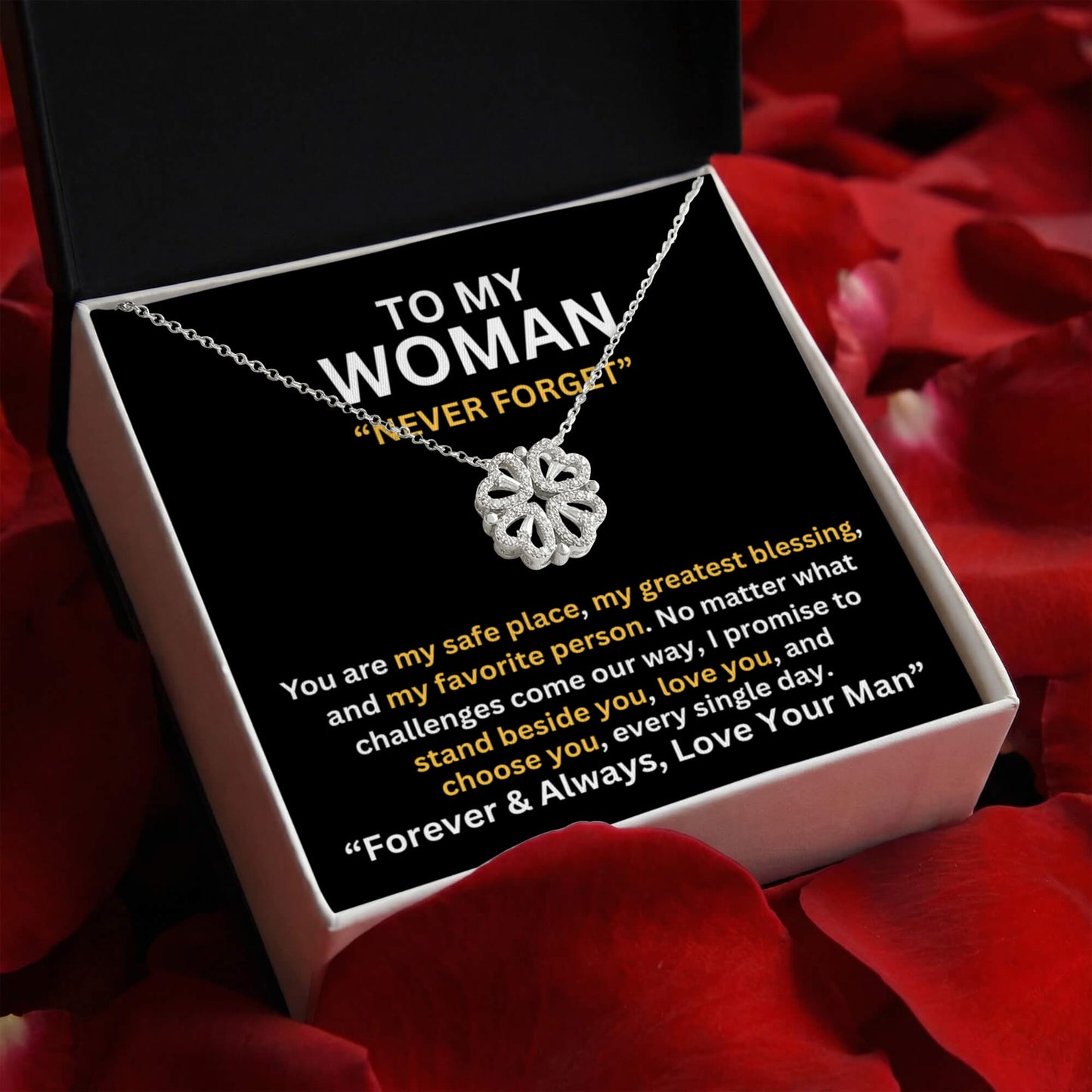 Gift For Her - To My Woman - Never Forget -  Magnetic Hearts Necklace