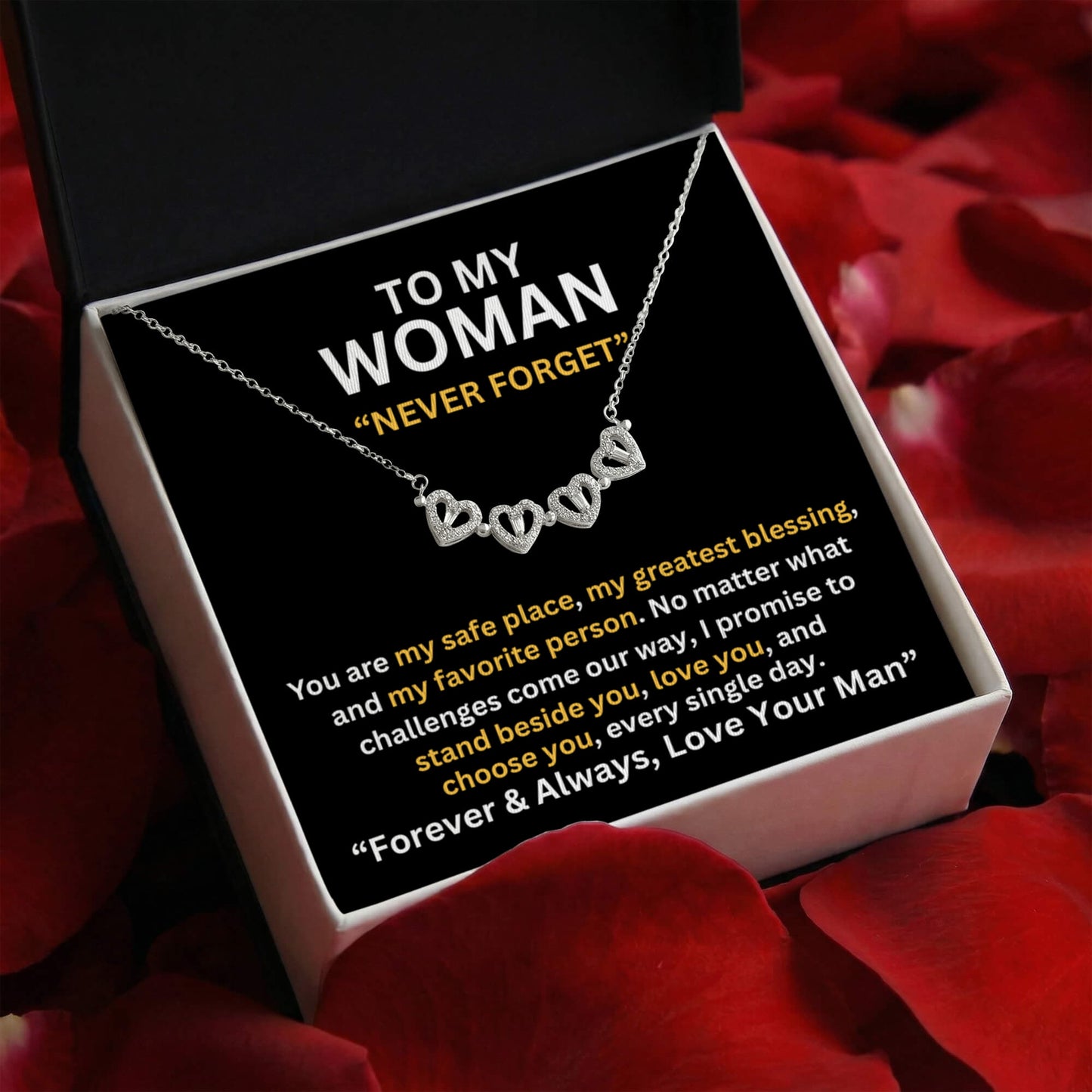 Gift For Her - To My Woman - Never Forget -  Magnetic Hearts Necklace
