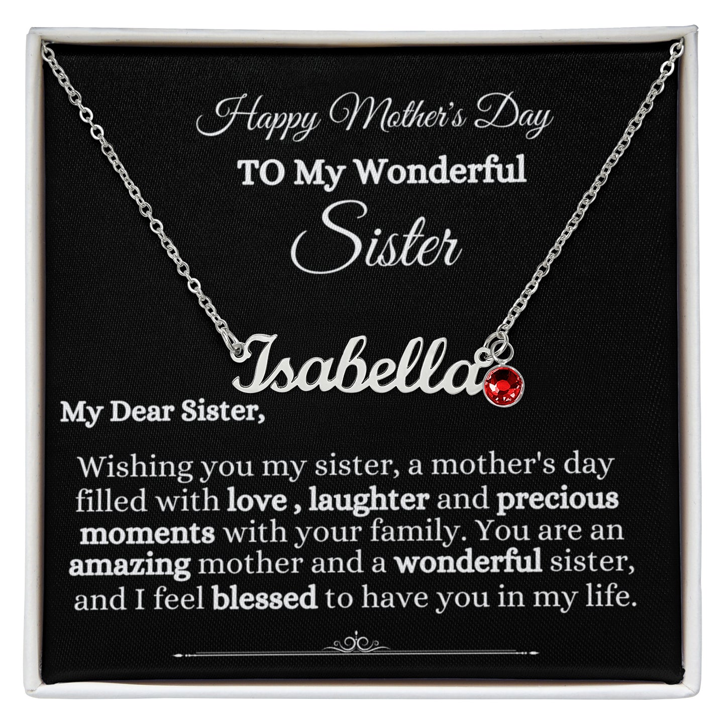 Gift For Sister- Mother's Day - Custom Name Necklace with Birthstone - The Shoppers Outlet