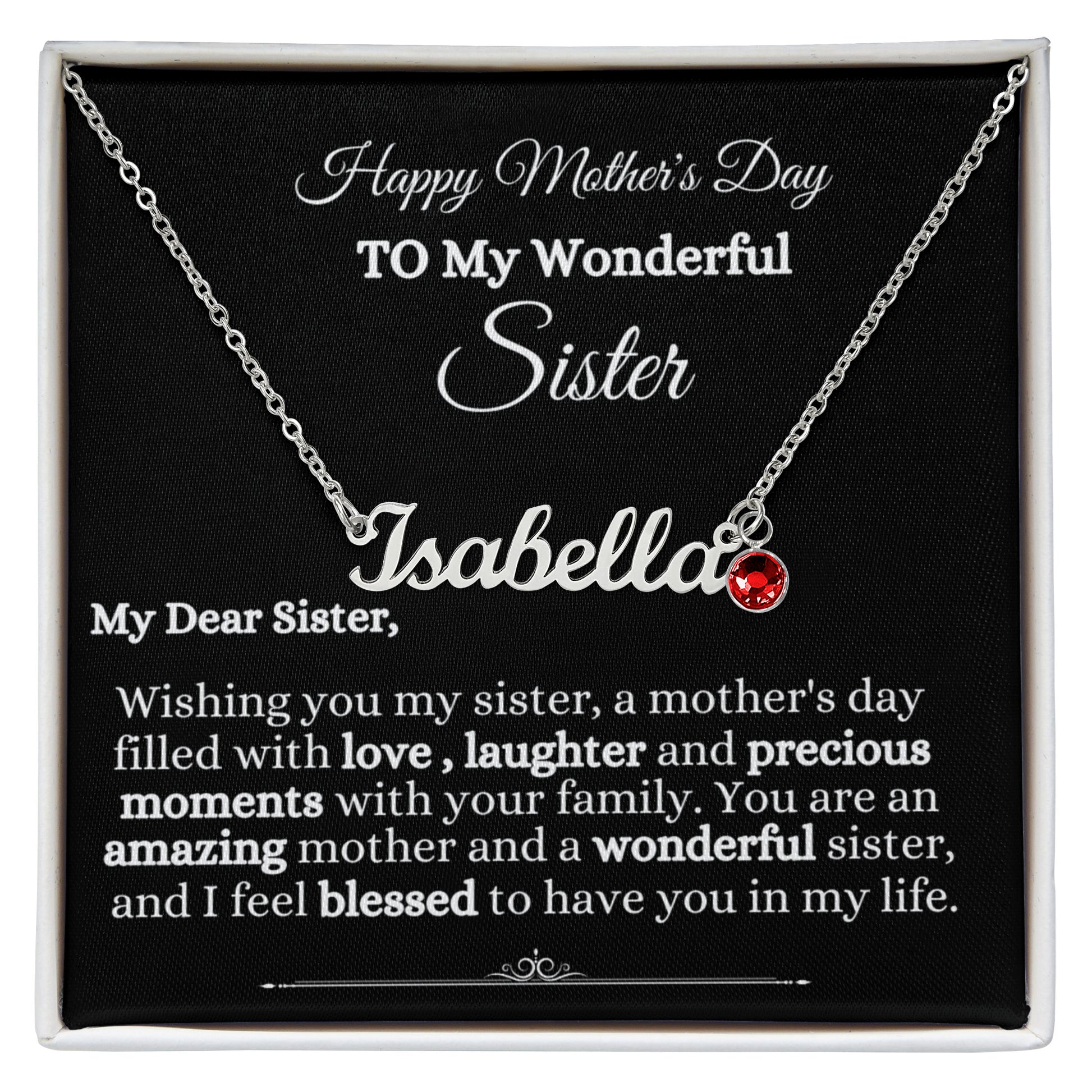 Gift For Sister- Mother's Day - Custom Name Necklace with Birthstone - The Shoppers Outlet